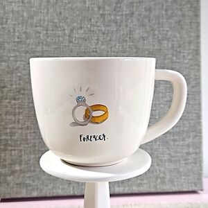 Rae Dunn: FOREVER Wedding Rings Bands  Ceramic Coffee/Mug With Gray Interior